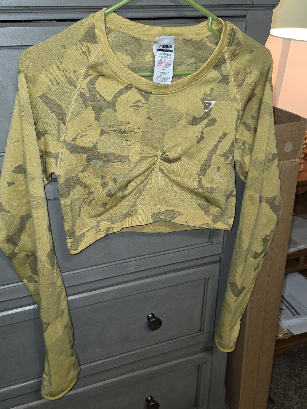 Gymshark Gold Camo Ruched Crop Long-Sleeve Top